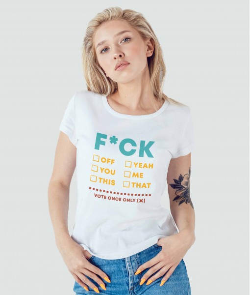 Дамска тениска с щампа Текст и надписи F*ck Vote